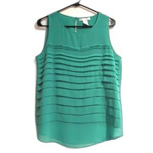 Design History Green Horizontal Pleats Tank Sleeveless Blouse, Women's Large